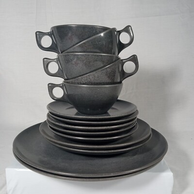 Lot of 14 Vintage Melmac Color Flyte Branchell Cups Plates / Saucers Slate Gray