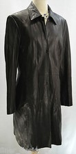 Vtg Classiques Entier Black Soft Leather Long Coat Trench Jacket Knee Lined M