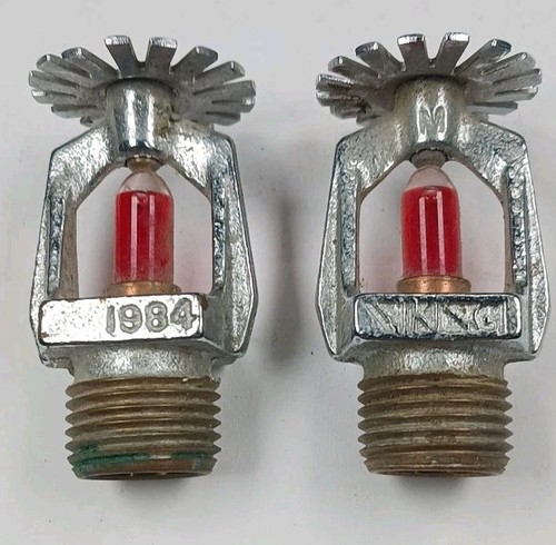 Vintage 1984 Fire Sprinkler Heads Lot of 2 Red Bulb Upright Brass Threaded