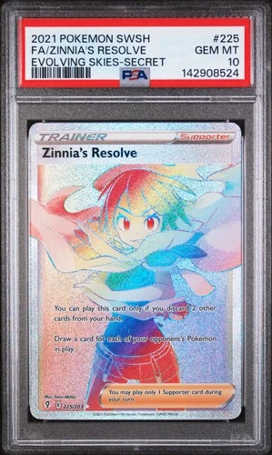 2021 POKEMON SWORD & SHIELD EVOLVING SKIES #225 FULL ART/ZINNIA'S RESOLVE PSA 10