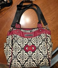 Petunia Pickle Bottom City Carryall Diaper Bag Damask Black/Cream/Red Pad