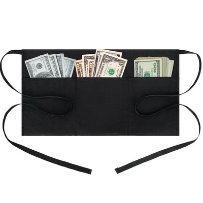 Black Server Aprons with 3 Pockets for Men Women Kitchen Staff Uniforms