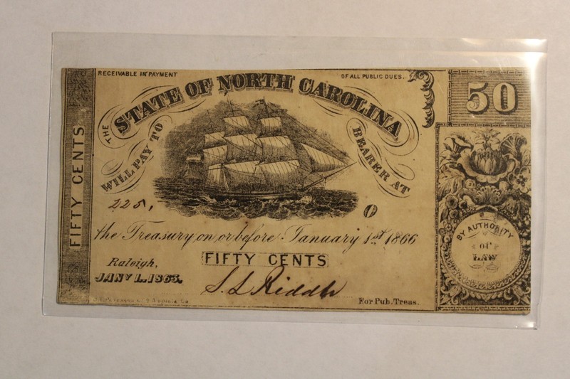 Obsolete Confederate State Of North Carolina Obsolete 50 Cents Paper Note 1862