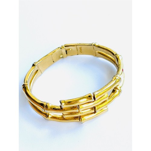 Crown Trifari Signed Vintage 1950s Bamboo Gold Tone Hinged Cuff Bracelet MCM