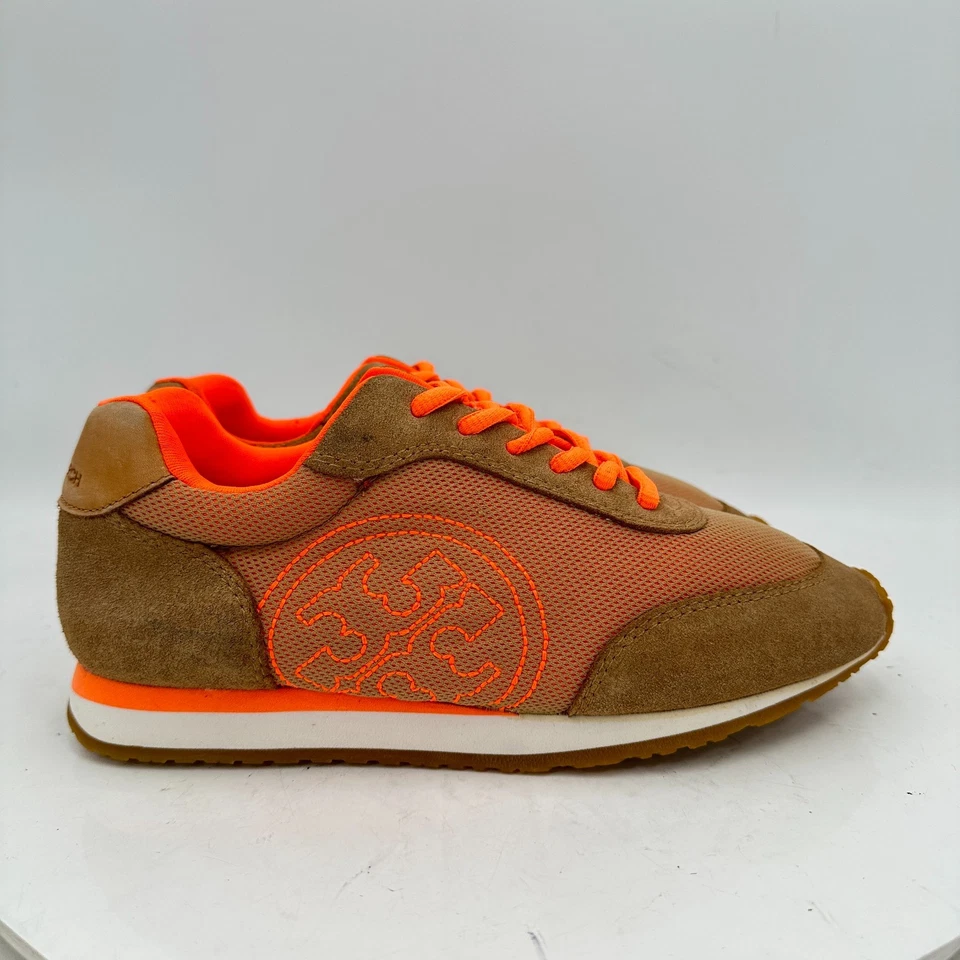 Tory Burch Women Size 7M Brown Orange Suede Stitch Logo Lace Up Low Top Shoes - Image 4 of 4