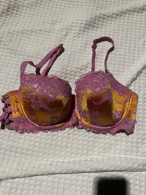 38 DDD Savage X Fenty Padded Lace Hot Pink Yellow Sexy  Push Up Bra NWT