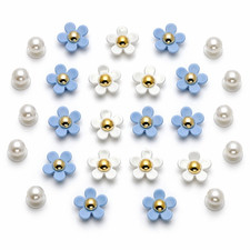 25PCS Flower Shoe Charms Daisy Pearl Croc Charms Gold Center Cute Pastel Clog