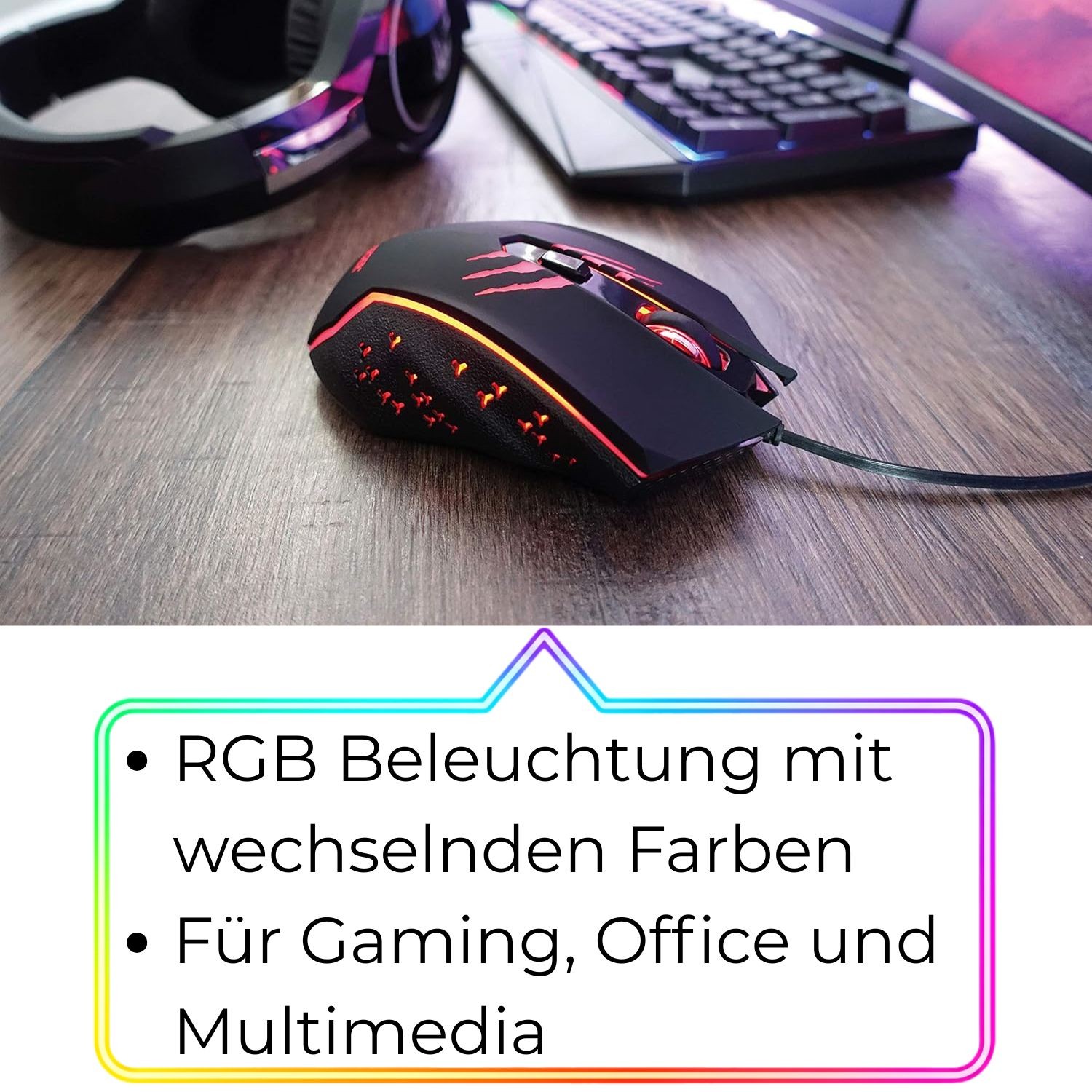 Schwaiger USB Gaming Maus RGB LED Beleuchtet Gamer Mouse 6 Tasten dpi-Schalter Ansicht 9