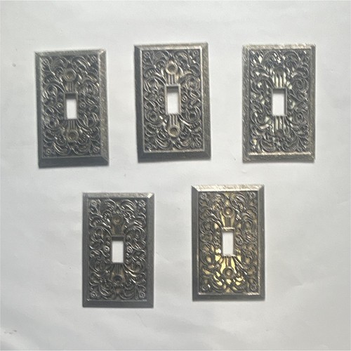 Lot of 5 Vintage  Decorative Metal Chrome Silver Single Toggle Wall Plates