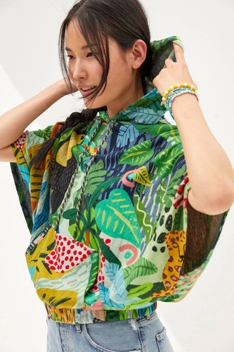 Anthropologie Bl^nk Blank London Toucan Hooded Pullover Boho AOP Womens Small - Picture 1 of 10