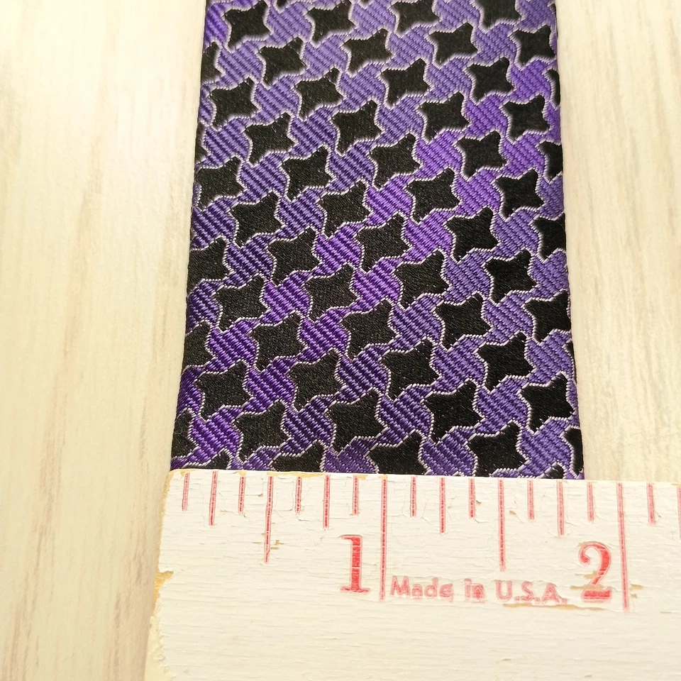 TIE RACK LONDON мужской 100% шелк n фиолетовый и черный геометрический дизайн W: 2» L: 58» - Изображение 2 из 4