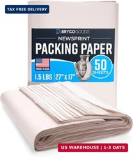Bryco Goods Newsprint Packing Paper Sheets for Moving - 1.5lb - 50 Sheets of New