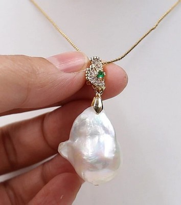 Classic Natural White baroque 17X25 mm kasumi pearl necklace M155 +18 inch Chain