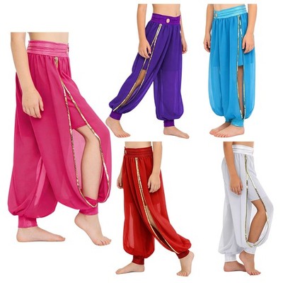Girls Harem Pants India Arabian Bloomers Side Split Belly Dance Easter Cosplay
