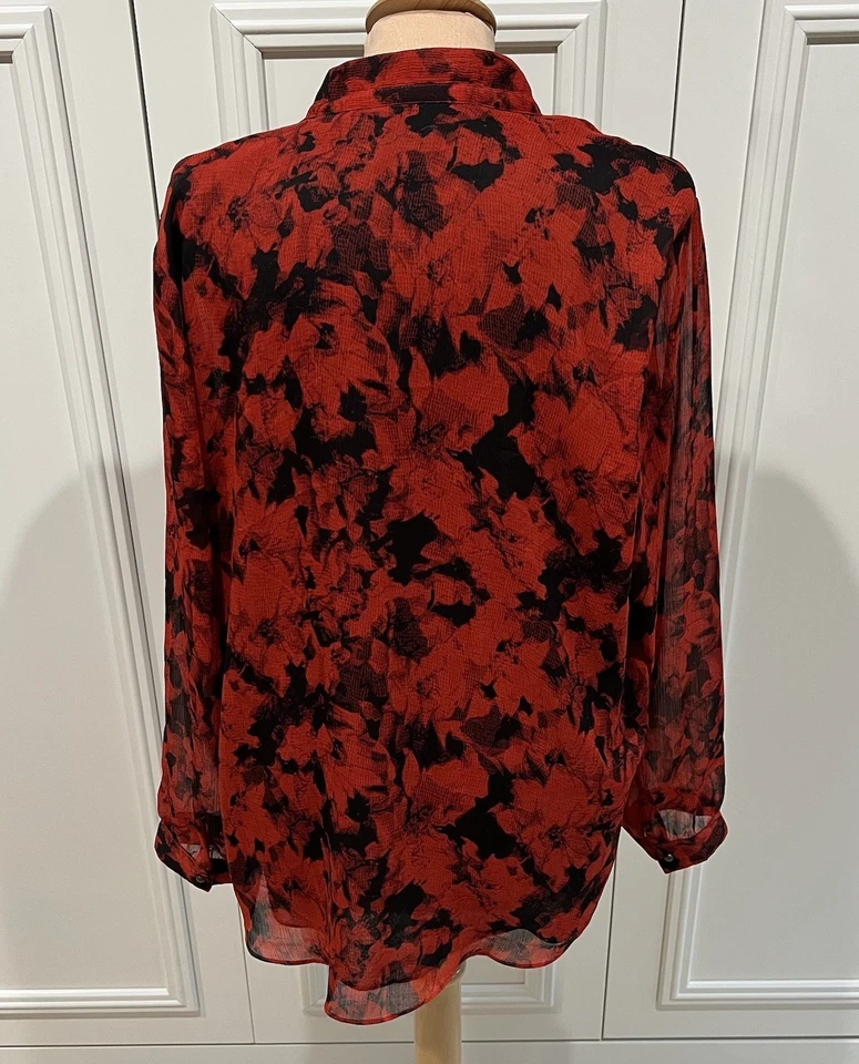 Coldwater Creek Women's Poinsettia Floral Print Blouse Size 1X Holiday Party Red - Image 4 of 4