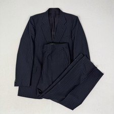 M&S St Michael Pinstripe Suit Wool Blend Jacket Trousers Navy White 42” W36 L28