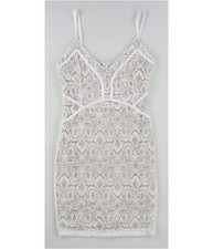 GUESS Womens Lace Bodycon Dress, white, M