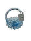 Vintage Fenton Art Glass Blue Miniature 4 inch Basket Aztec Pattern With Tag