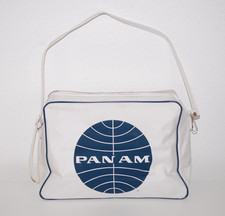 Vintage Pan Am Classic Flight Bag White Nylon Vinyl Travelite Airline Shoulder