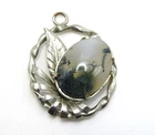 Vtg. Agate Necklace Pendant Silver Plate Bezel Costume Jewelry - 06