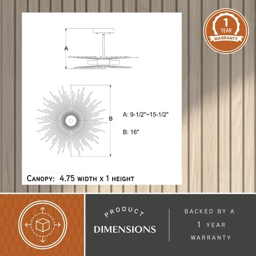 Vaxcel Lighting C0227 Nikko 4 Light 16"W Semi-Flush Ceiling - Gold - Picture 10 of 12