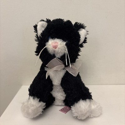 Gosh Designs schwarz weiß Smoking flauschige Katze Plüschtier rosa Schleife Nase sitzend 8 Zoll