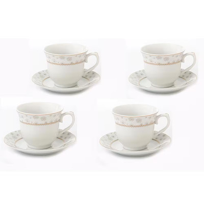 Lorren Home 8 Oz. Gold Floral Tea and Coffee Set Porcelain (Set of 4)