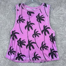 Pink Palm Tree Burnout Muscle Tank Top Cutout Back Medium USA Made