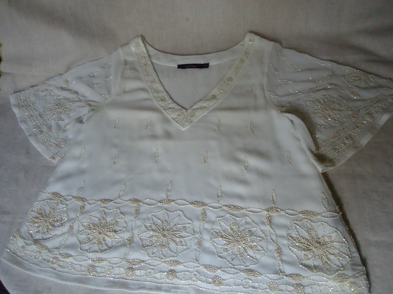 Ark& Co Sz S Beaded Sheer Ivory Lined Blouse Wedding Special Party Formal Wear 
