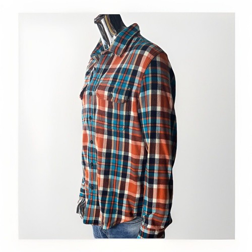 American Eagle Shirt Mens Large Blue Orange Plaid Flannel Button Up Long Sleeves - Picture 3 of 9