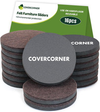 Felt Furniture Sliders for Hardwood Floors 16 PCS, 3 1/2" Brown