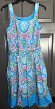 Talbots Teal Patterned Lined Sundress - Women's Size 6