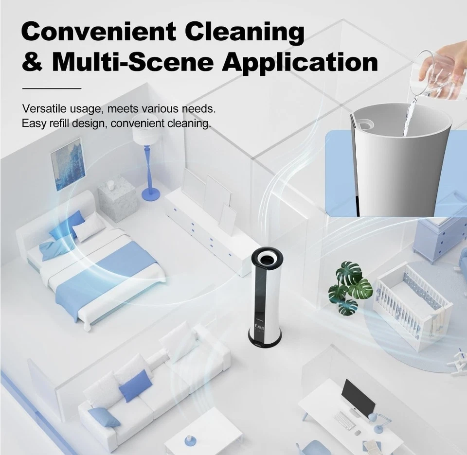 6.5L Top-Fill Cool Mist Humidifier for large room/bedroom, Touch Screen 55hr Opr - Image 4 of 4