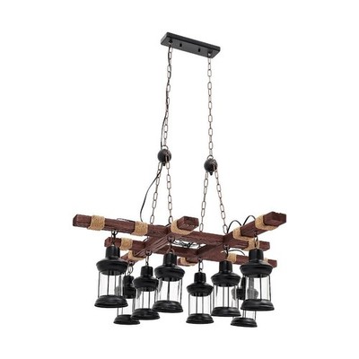 OUKANING 39 in. 8-Light Vintage Industrial Brown Wooden Farmhouse Chandelier