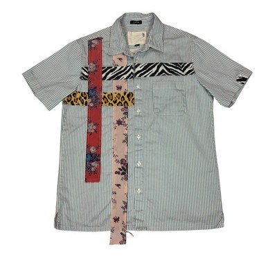 R13 Tony Shirt Women's Small Light Blue Pink Stripe Patchwork Button Up