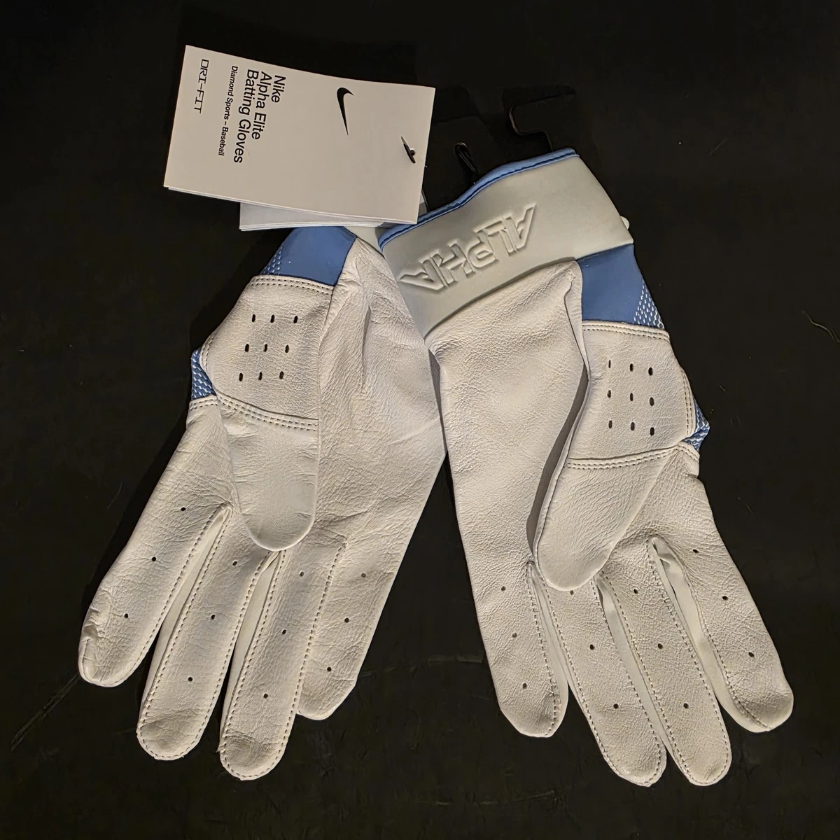 Guantes de bateo de béisbol Nike X-Large Alpha Elite blanco azul FD7816-130 NUEVOS CON ETIQUETAS $74