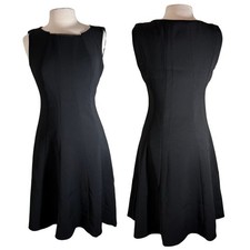 Tahari Sz 8 Dress Black Sleeveless Above Knee A Line Flare Skirt
