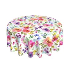 Aitukang Summer Spring Tablecloth Round 60 Inch Purple Pink Watercolor Floral...