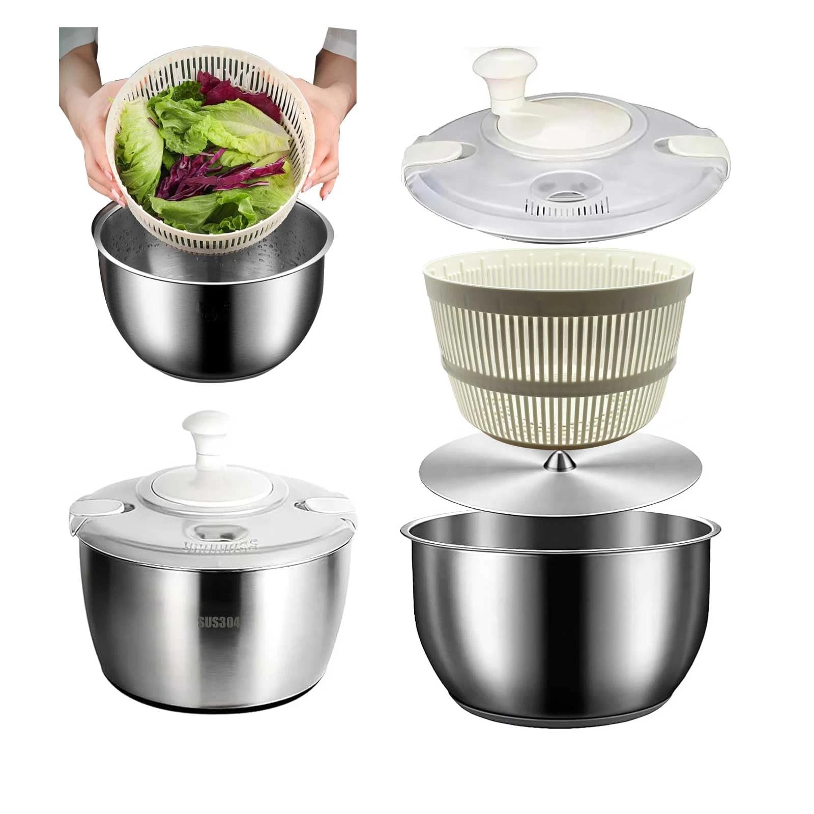 5.3QT Stainless Steel Salad Spinner - Large Capacity Vegetable & Fruit Washer...
Opens in a new wind