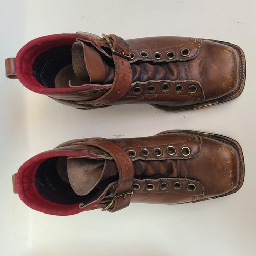 Vintage 1930-1940er Chippewa Schuhe Skischuhe braun Leder Messingbeschläge Bergsteiger - Bild 10 von 23