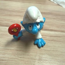 1984 Vintage Baby Rattle Smurf White PVC Miniature Figure Schleich Peyo Toy