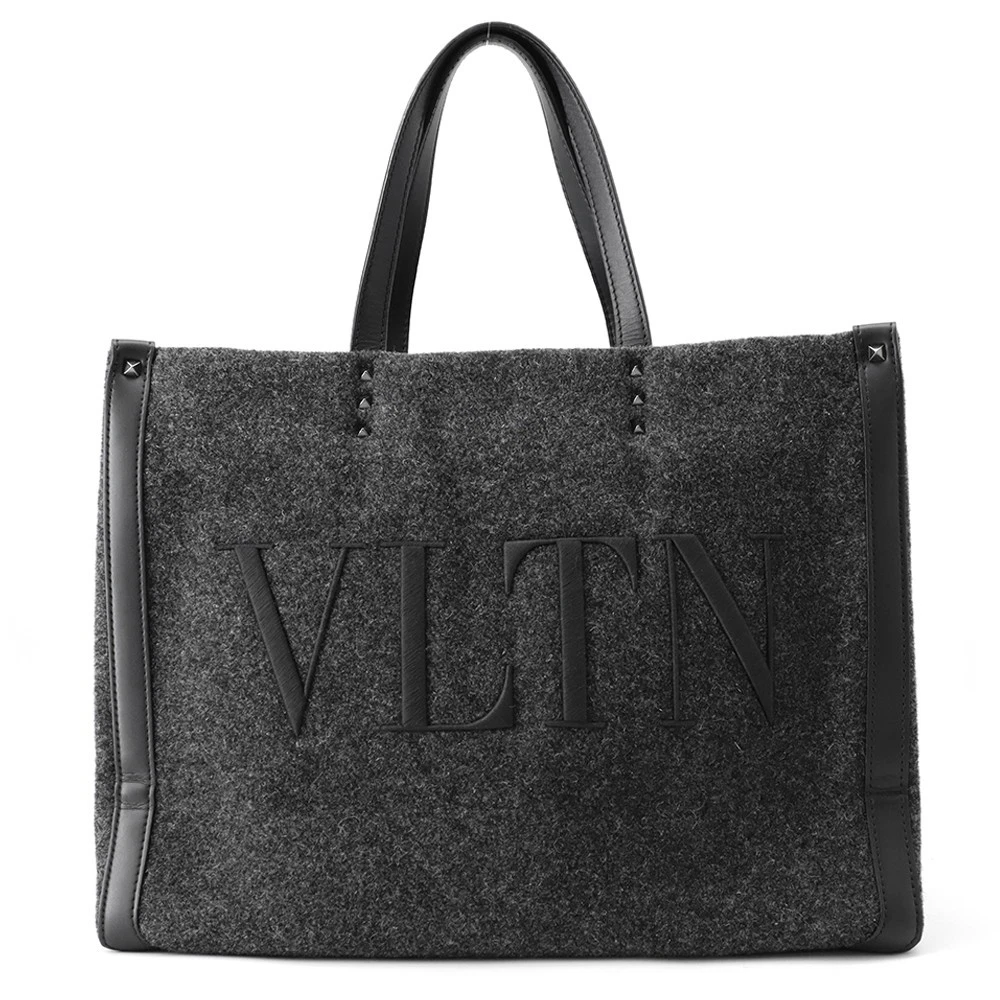 Valentino — Valentino Garavani VLTN Tote Bag Size Medium Felt/Leather Gray/Black 1Y2B0A35BZN
