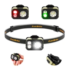 EverBrite Rechargeable LED Headlamp 7 Modes with Hat Clip White/Red/Green Lights