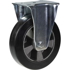 Vast zwenkwiel van 200 mm met zwart elastisch rubber op een aluminium wiel