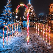 12Pcs Candy Cane Lights, Warm White LED Christmas Cane Decorations with 8 Light