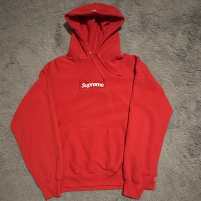Supreme Red Box Logo Pullover Hoodie Men's M Cotton Fleece Hooded Pockets