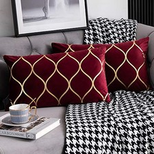 Gold Velvet Throw Pillow Covers: 2 Pack 20" x 12" Pack of 2 Burgundy Red