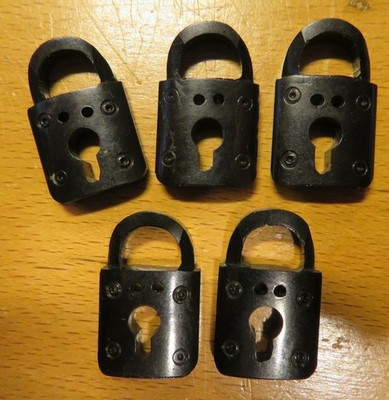 Vintage ART DECO KNÖPFE VORHÄNGESCHLOSS Bakelit SCHWARZ SET 5 Knöpfe -26 mm x 15 mm