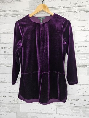 Lauren Ralph Lauren Womens Petite PM Purple Velvet Top