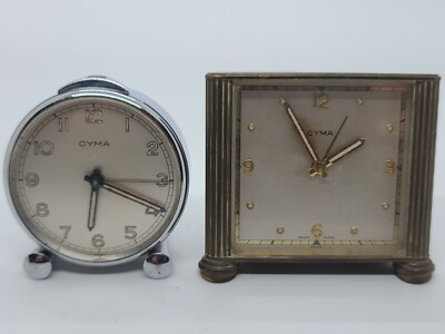 Vintage Pair CYMA Swiss Mid Century Mechanical Wind-up Alarm